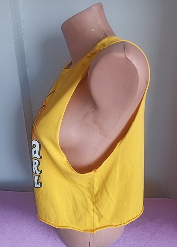 s Beden Sarı Baskılı Kadın Crop Top