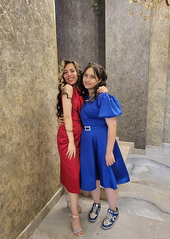 Mavi Midi Boy Parlak Kadın Mezuniyet Elbisesi - Görsel 5