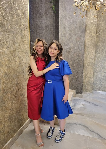 Mavi Midi Boy Parlak Kadın Mezuniyet Elbisesi - Görsel 7