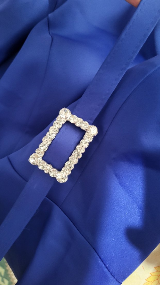 Mavi Midi Boy Parlak Kadın Mezuniyet Elbisesi - Görsel 4