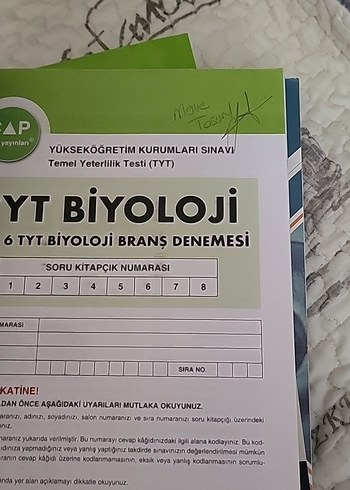  Beden Biyoloji TYT Deneme Kitabı 36x6