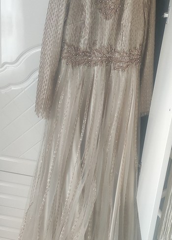 40 Beden Nakış Detaylı gold Vintage uzun abiye elbise