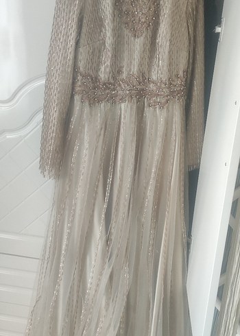 Nakış Detaylı gold Vintage uzun abiye elbise