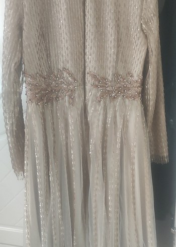 40 Beden altın Renk Nakış Detaylı gold Vintage uzun abiye elbise