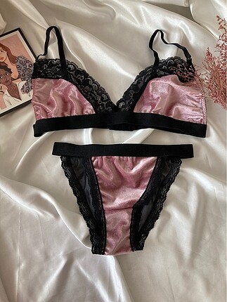 Pembe kadife bralet takımı