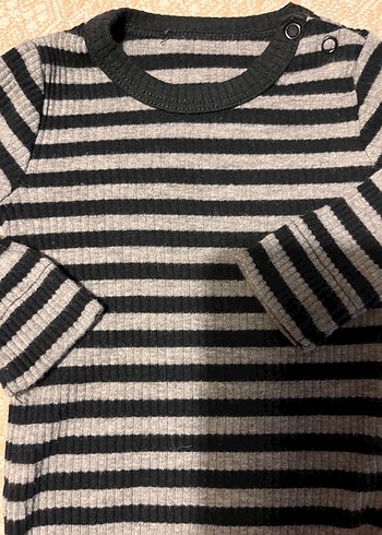 Gri Çizgili Uzun Kollu Fitilli Bebek Body - Görsel 4