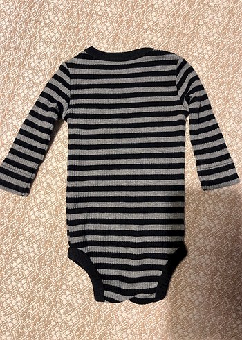 Gri Çizgili Uzun Kollu Fitilli Bebek Body - Görsel 5