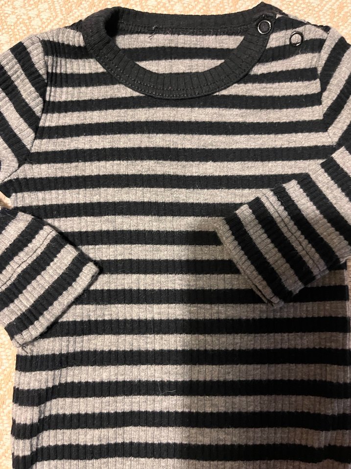 Gri Çizgili Uzun Kollu Fitilli Bebek Body - Görsel 4