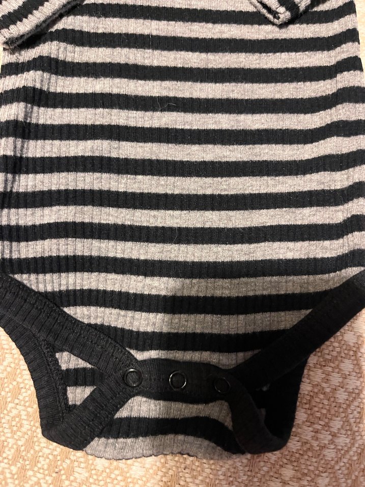 Gri Çizgili Uzun Kollu Fitilli Bebek Body - Görsel 3