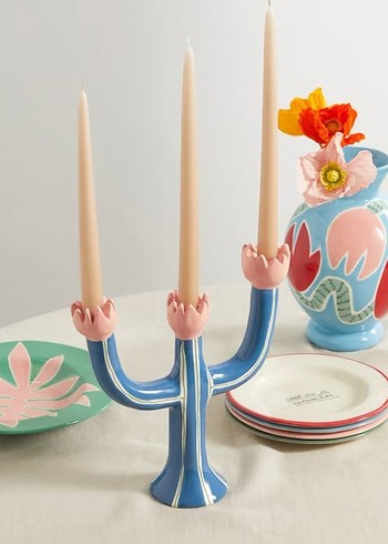 Pastel Pembe Çiçekli Seramik Şamdan - Görsel 3