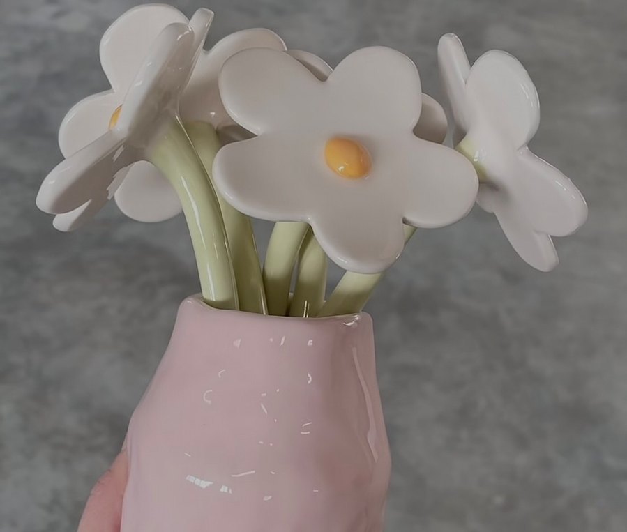 Pastel Pembe Seramik Gül - Görsel 3