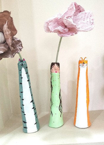 Pastel Renkli Karakter Figürlü Vazo Seti - Görsel 2