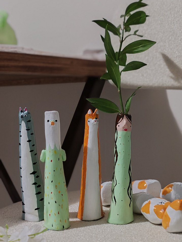 Pastel Renkli Karakter Figürlü Vazo Seti - Görsel 5