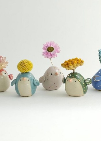 Renkli Seramik Kuş Figürlü Vazo Seti - Görsel 2