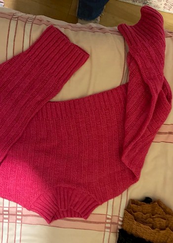 Bohem Tarz Kısa Pembe Balıkçı Yaka Kazak - Görsel 2