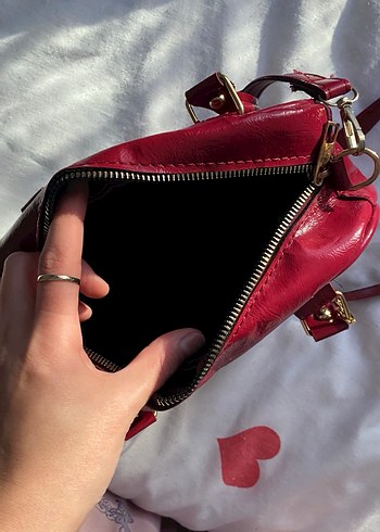 Bordo Deri Kadın Çanta Fermuarlı - Görsel 3