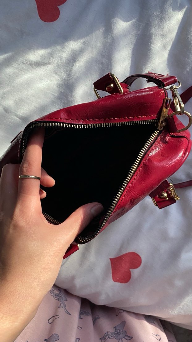 Bordo Deri Kadın Çanta Fermuarlı - Görsel 3