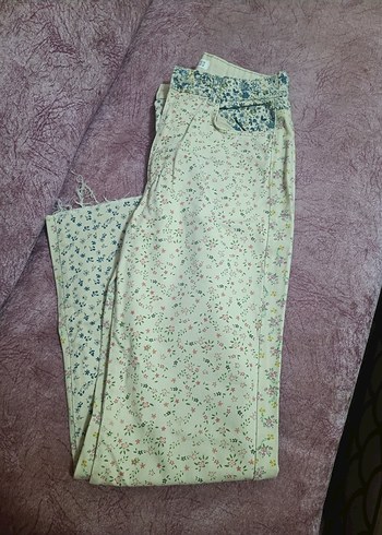 Çiçek Desenli Bohem Kadın Keten Pantolon - Görsel 2