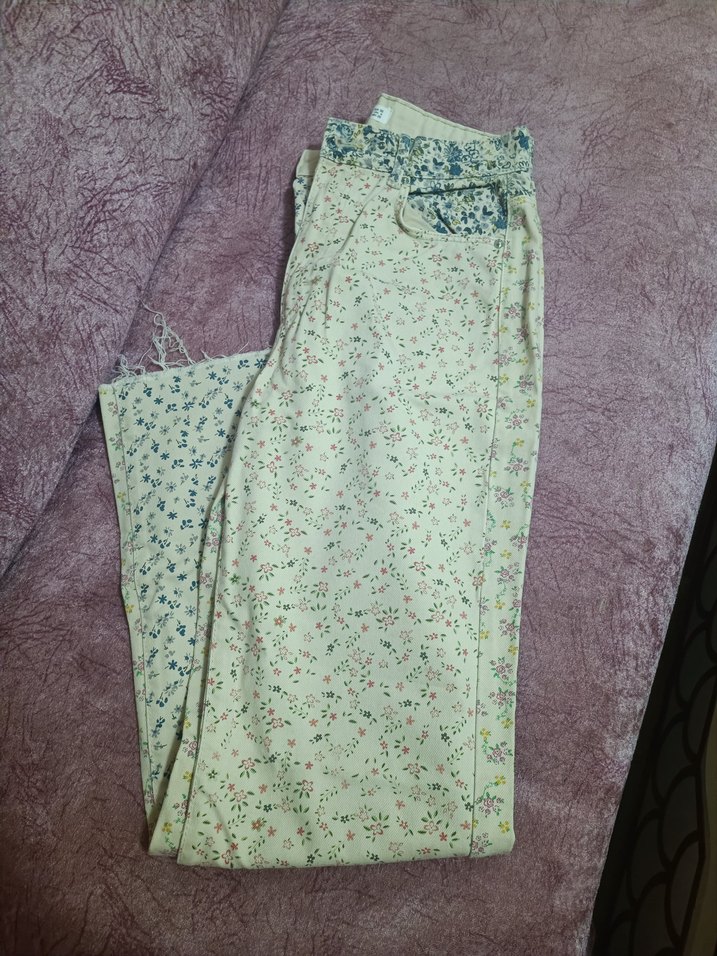 Çiçek Desenli Bohem Kadın Keten Pantolon - Görsel 2