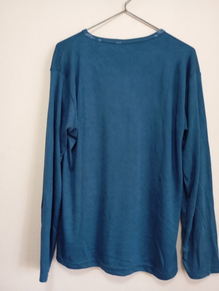 Lacivert Uzun Kollu Düğmeli Kadın Tişört - Görsel 2