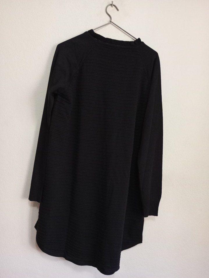 Düğmeli Siyah Kadın Tunik, Uzun Kollu, Salaş - Görsel 2