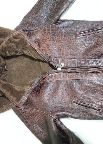 Kahverengi Erkek Çocuk Kürklü Deri Ceket - Görsel 3