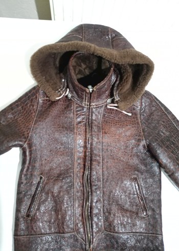 Kahverengi Erkek Çocuk Kürklü Deri Ceket - Görsel 5