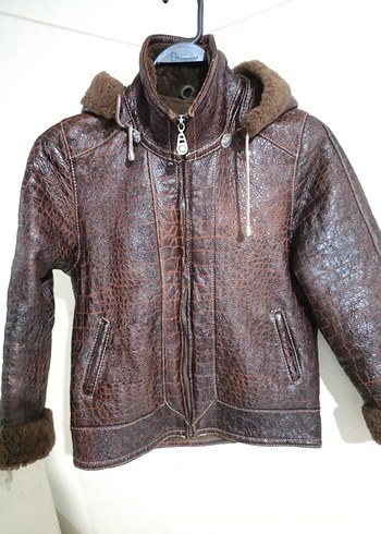 Kahverengi Erkek Çocuk Kürklü Deri Ceket - Görsel 7
