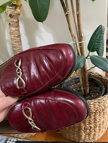 38 Beden bordo Renk Zara Deri Loafer