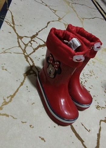 24 Beden Kız Çocuk Kırmızı Kauçuk Botlar Velcro