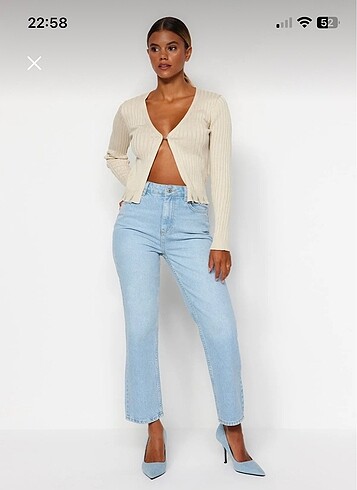 Açık mavi yüksek bel straight jean