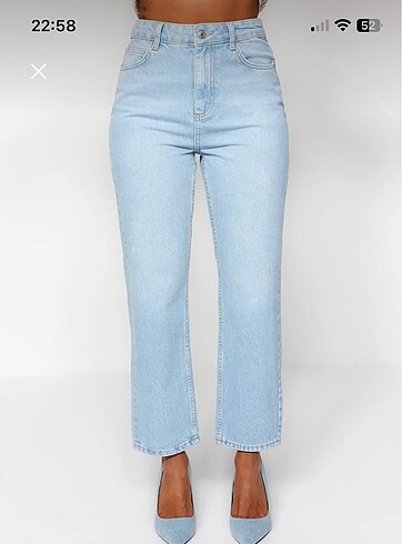 36 Beden mavi Renk Açık mavi yüksek bel straight jean