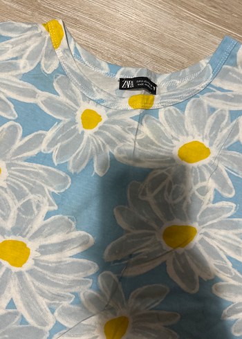 Zara Mavi Çiçekli Kısa Kollu Gömlek