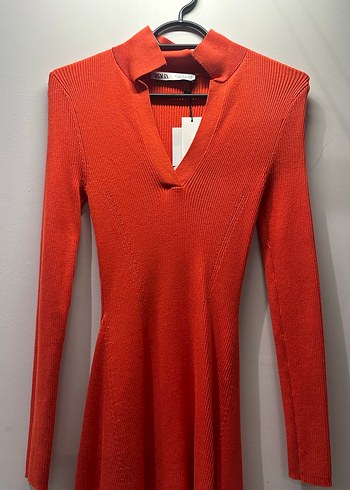 Nar Çiçeği V Yaka Uzun Kollu Triko Elbise - Görsel 4