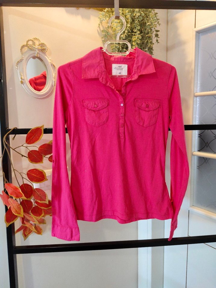 Kadın Pembe Uzun Kollu Pamuklu Gömlek - Görsel 2