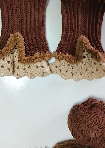 Bohem Tarz Kahverengi Örgü Kadın Eldiven - Görsel 2