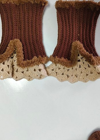 Bohem Tarz Kahverengi Örgü Kadın Eldiven - Görsel 4