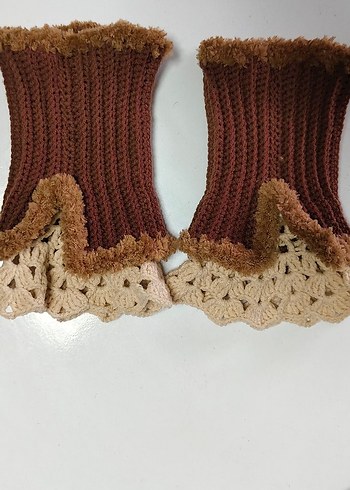 Bohem Tarz Kahverengi Örgü Kadın Eldiven - Görsel 5