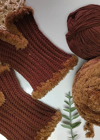 Bohem Tarz Kahverengi Örgü Kadın Eldiven - Görsel 7