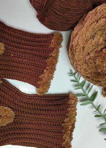 Bohem Tarz Kahverengi Örgü Kadın Eldiven - Görsel 6