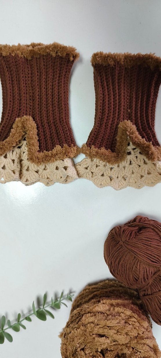 Bohem Tarz Kahverengi Örgü Kadın Eldiven - Görsel 2