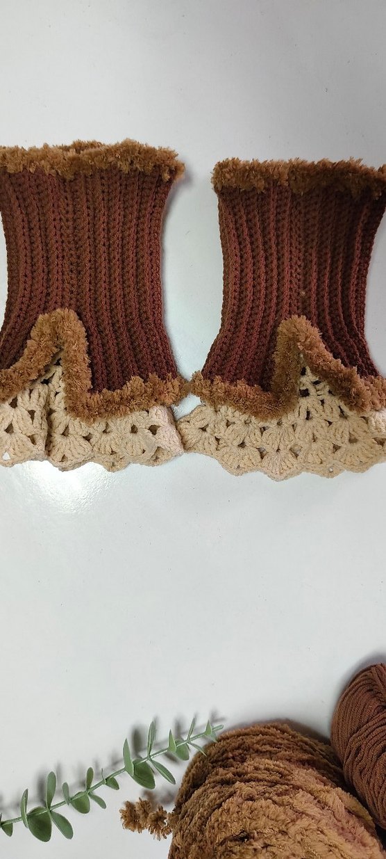 Bohem Tarz Kahverengi Örgü Kadın Eldiven - Görsel 4