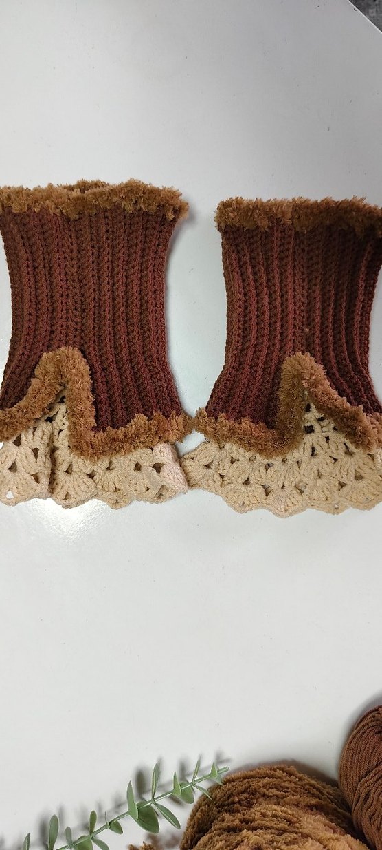 Bohem Tarz Kahverengi Örgü Kadın Eldiven - Görsel 5