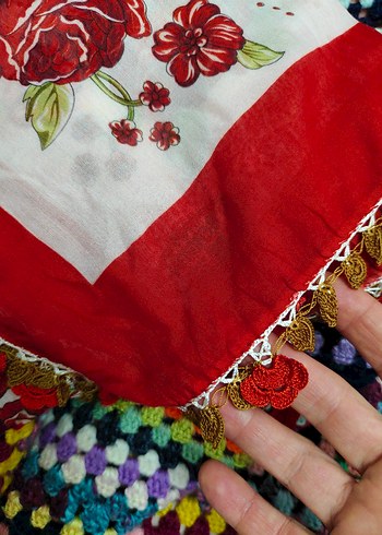 Püsküllü Bohem Renkli tülbent - Görsel 7