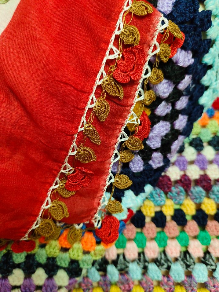 Püsküllü Bohem Renkli tülbent - Görsel 2