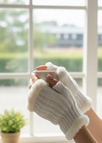 Beyaz Örgü Kadın Eldiveni - Görsel 8