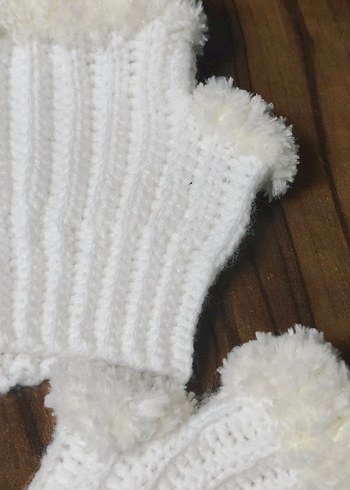 Beyaz Örgü Kadın Eldiveni - Görsel 5