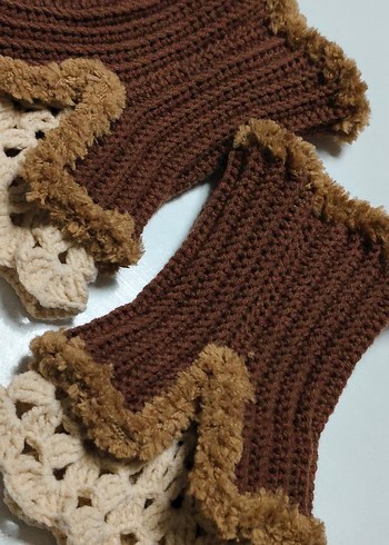 Bohem Tarz Kahverengi Örgü Kadın Eldiven - Görsel 2