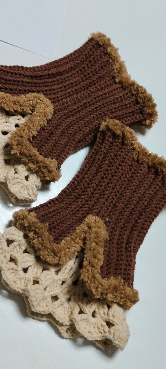 Bohem Tarz Kahverengi Örgü Kadın Eldiven - Görsel 2