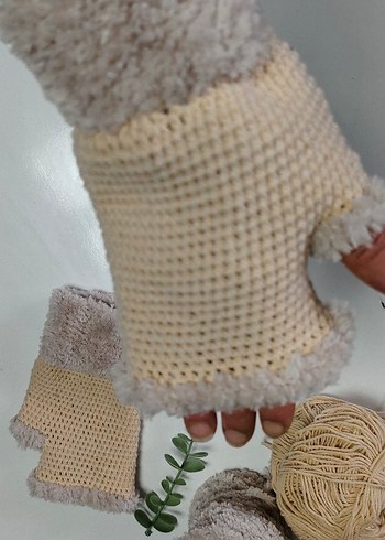 Bohem Tarzı Beyaz Örgü Parmaksız Eldiven - Görsel 2